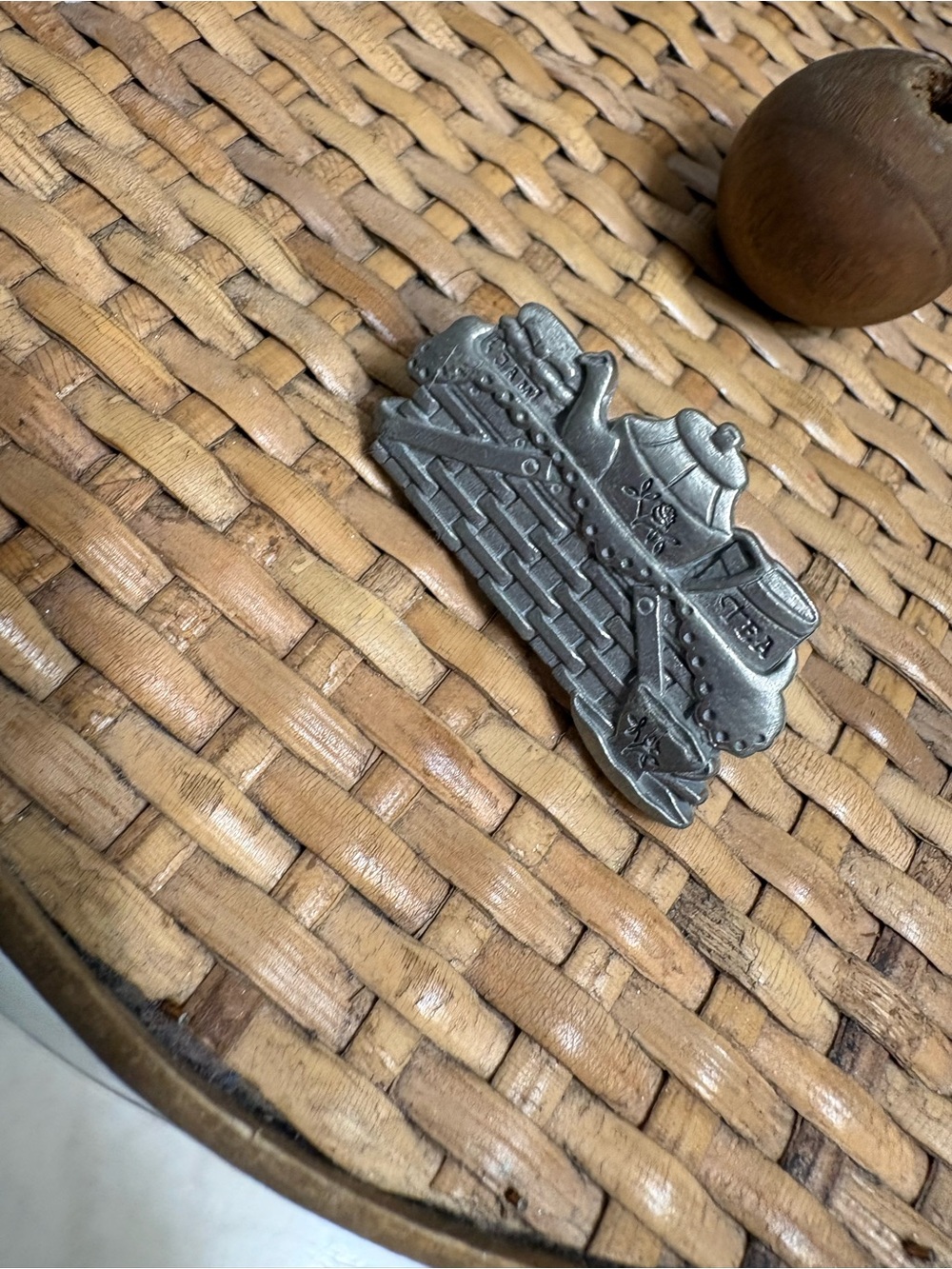 Vintage Pewter Picnic Pin - Silver Tone